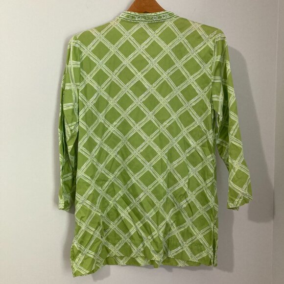 Brooks Brothers 346 Women’s Top Tunic Size Medium Cotton Green 3/4 Sleeve Beaded - Picture 7 of 9